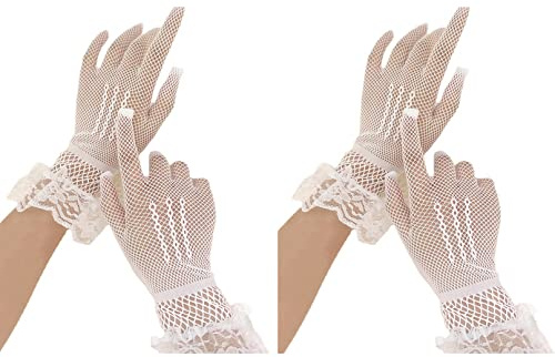 COSFAN 2 paia di Guanti di pizzo della signora, guanti di rete di nozze, guanti eleganti di nozze della sposa, guanti di cortesia dell'estate, guanti corti per l'opera 20s partito Tea Party