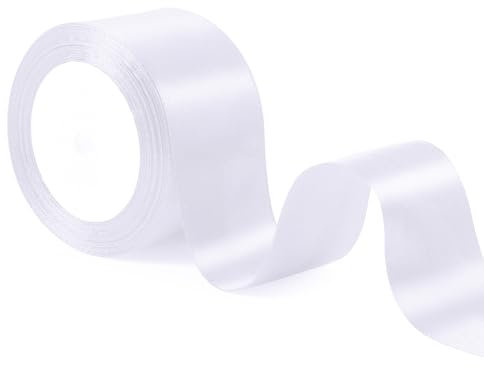 Geschenkband Weiss, 5 cm x 22 m Satinband Weiss Schleifenband Weiss, Seidenband Weiß Geschenkband Breit für Hochzeit Valentinstag Geburtstag Bastelarbeiten Geschenkverpackung
