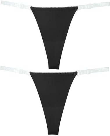 Aivtalk Mutande Donna 2 Pezzi Stringa Tanga Intimo Perizoma Trasparente Tanga Slip Regolabile G String Nero*2 S