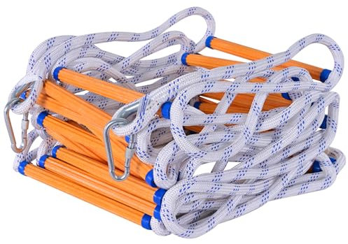 LZ.MZXU ÉChelles de Secours, Echelle de Cordes 15M Echelles de Corde de Sécurité Portable éChelle Pliante avec 2 Crochet pour fenêtre Balcon et Garde-Corps pour Adulte Enfants (10mm)