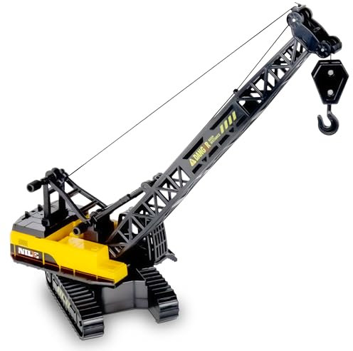 Oramics Raupenkran Seilkran Baustellenfahrzeug Metall Kunststoff mit Rückzugsfunktion und Drehmechanismus - Spielzeug Baukran Baustellenzubehör drehbare Kabine Kinderspielzeug (Kran Schwarz)