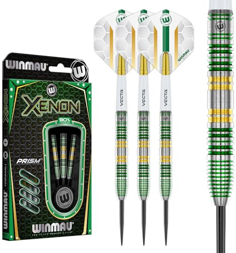 WINMAU Darts Xenon 23g 90% Professional Tungsten Steel Tip Darts Set with Dart Flights and Dart Shafts (Stems)