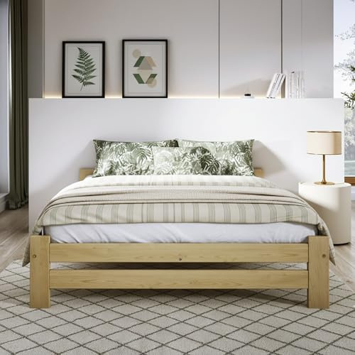 Nodax Small Double Bed Frame 4ft, F14 Solid Wooden, Slats, Easy Assembly