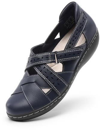 DREAM PAIRS Women's Loafers Slip On Comfortable Casual Orthopedic Walking Flats Work Shoes Closed Toe Sandals with Arch Support,Size 9,Navy,DWUMLS2508