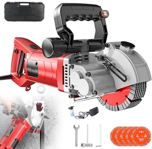 Electric wall chaser 6500r/min, 5500W Wall Groove Cutting Machine, 0-42mm depth adjustable, width 40mm, 90° rotating groove, Rotating handle, Concrete Cutting Slotting Machine for wall