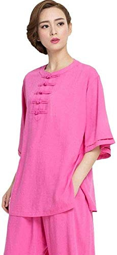 CYANGBO TaiChi Uniform,Tai Chi Clothing, Women Tai Chi Suit Cotton And Linen Kung Fu Uniforms Art Wing Chun Shaolin Kung Fu Tai Chi Uniform Clothing(Pink_X-Large)