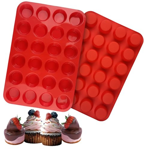 Bosmsaslad 2 Piezas Moldes Silicona, 33×22.5×2.5cm Molde de 24 Magdalenas Horno, Moldes Reposteria, Recubrimiento Bandeja Antiadherente Reutilizables para Horno para Cupcake, Brownie, Pudín, Muffins