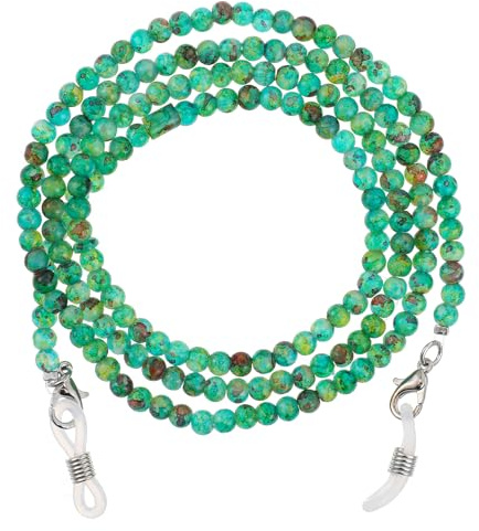 Cadena de gafas con cuentas, cadenas ligeras para gafas para mujer, cadena sólida de moda para gafas alrededor del cuello, cordón de cuentas con funda (verde), verde, talla única