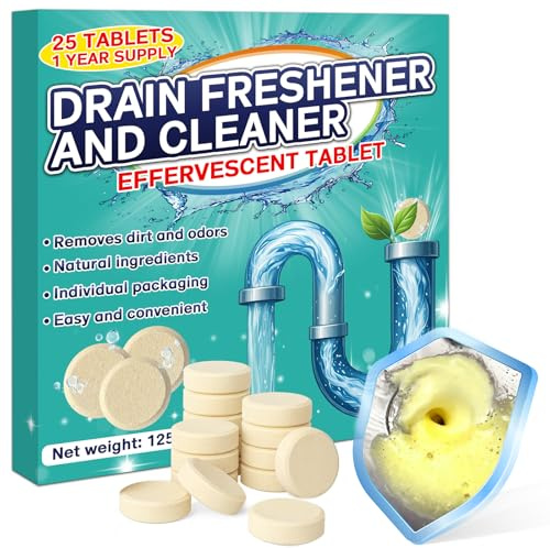 Pastiglie per la pulizia degli scarichi maleodoranti, confezione da 25, elimina odori di scarico schiumogeni, pastiglie elimina odori di lavandino e WC per scarichi di cucina e bagno, adatte alle fos