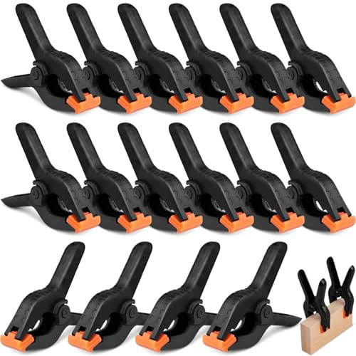 16 Pezzi Morsetti a Molla Nylon 4In con Ganascia Mobile, Morsetto Piccoli Plastica Nero, Clip Serraggio Alta Resistenza, Accessori Fissi per Fai da Te, Falegnameria, Studio Foto, Artigianato Progetti