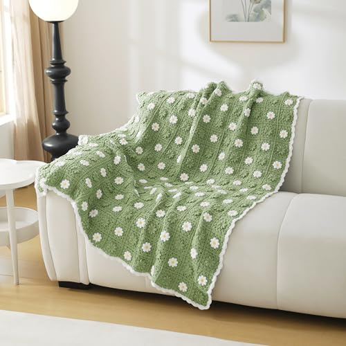 CSWCS Crochet Granny Daisy Blankt, 100% Handmade Boho Throw, 60% Cotton, 40% Acrylic Knitted Blankets, Decorative, Travel Cushion, Sofa Comforter, Vintage Flower Blanket (59'' x 59''(150 x150cm))