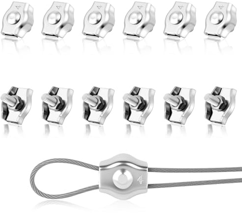 Flintronic Abrazadera de Cuerda de Alambre M2, 12 Piezas Abrazadera de Cable de Acero Inoxidable 304, Abrazadera de Cable de Cable Clip Símplex, para 2 mm Cable Aparejo, para la Fijación de Cables