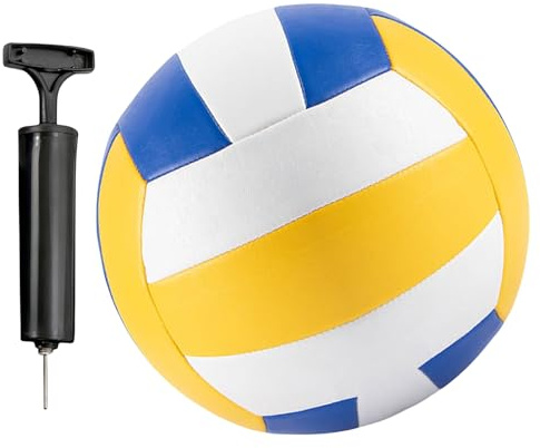 WIYETY Ballon de volley 5 tailles PU souple : 2,0 mm d'épaisseur Ballon de beach-volley doux, blanc/bleu/jaune Volleyball Doux au toucher, pour l'entraînement en intérieur et en extérieur et le jeu