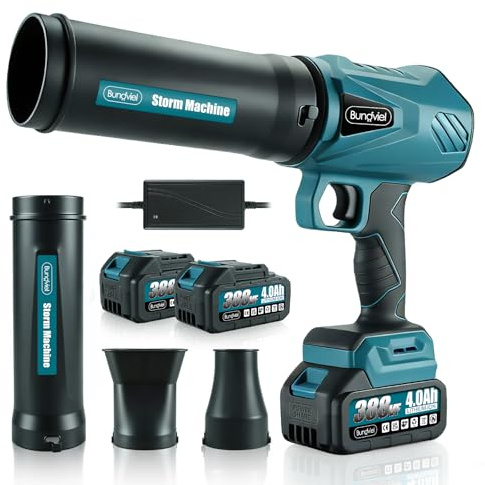 880W Akku Laubbläser, 52.000 U/Min Bürstenloser Motor mit 2 x 4000 mAh Akkus,80m/s Windgeschwindigkeit & 1200G Schub,3 DüSen,Schneebläser & Laubbläser 2-in-1 zum Entfernen von Laub, Staub & Schnee