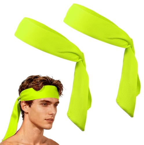 YELARXI Fascia tergisudore per capelli, regolabile, antiscivolo, traspirante, 2 pezzi, giallo fluo, per attività (tennis/karate/allenamento/yoga)