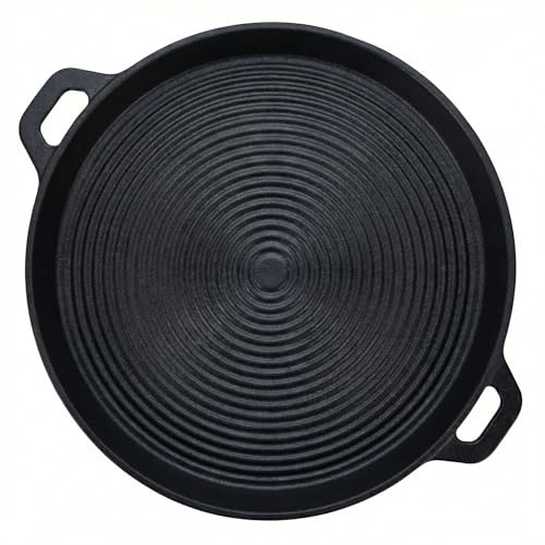 MIJOMA Grillpanna 40,5 cm – för kött, grönsaker och grillrätter – gjutjärn med ribbad struktur – rund serveringspanna med handtag för kök, ugn och BBQ