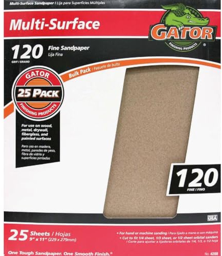 Gator 9 x 11 Multi-Surface Sanding Sheets, 120 Grit, 25 Pack
