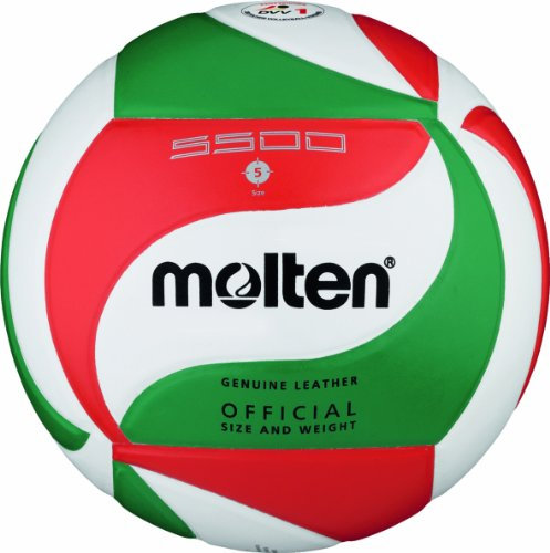 Molten Top Wettspiel Volleyball Echtleder Größe 5 Ball, Weiß/Grün/Rot, 5