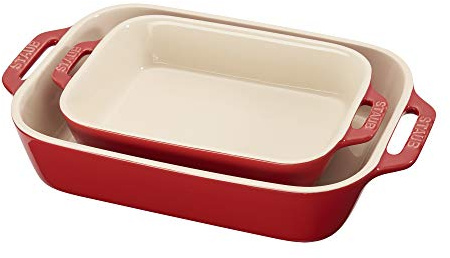 STAUB Ceramic Rectangular Baking Dish Set, 2 pc, Cherry