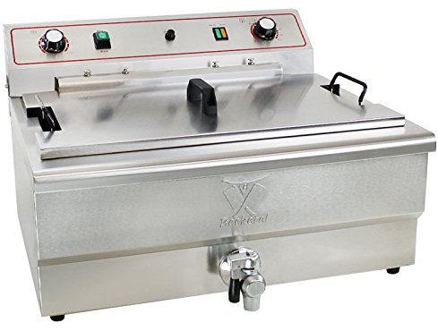 Beeketal 'BWF-301P' Profi Gastronomie Kaltzonen Fritteuse/Fettbackgerät mit seitlichem Abtropfgitter (30l Volumen für max. 24l Öl) Edelstahl Gastro Friteuse mit Doppelheizspirale und Fettablaufhahn