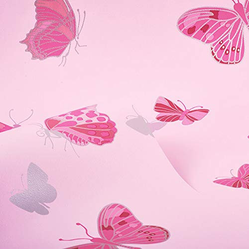 DEBONA Butterfly Wallpaper Pink Metallic Silver Girls Bedroom Washable