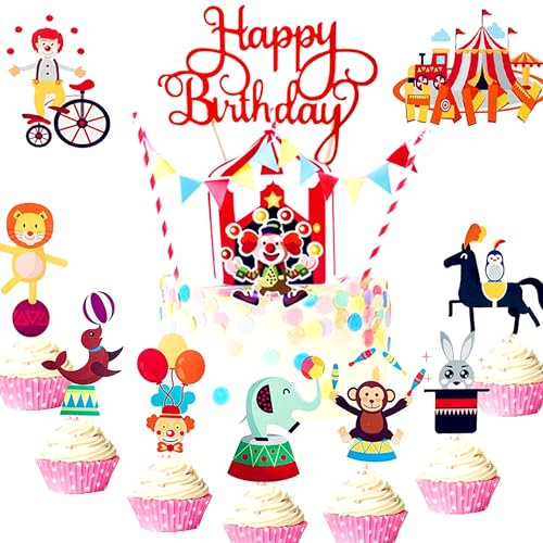 JeVenis 35 Stück Zirkus Cupcake Topper Zirkus Cake Topper Zirkus Geburtstag Dekorationen Vintage Zirkus Dekorationen Zirkus Baby Shower