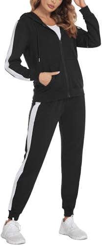 Parabler Damen Trainings-Jacke mit Reißverschluss und Kapuze Hose mit Tunnelzug und Zugband Rippstrickbündchen an Arm- Hüft- und Beinabschluss