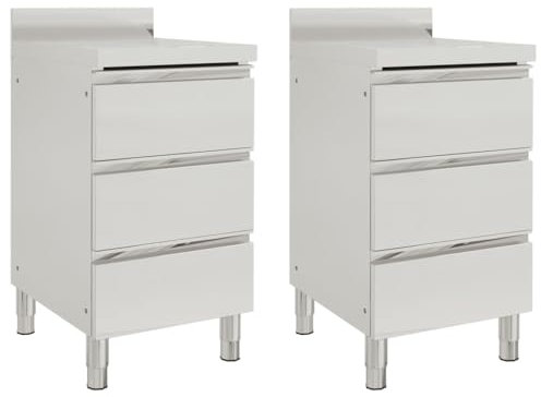vidaXL 2X Gastro Küchenschrank mit 3 Schubladen Edelstahlschrank Arbeitsschrank Arbeitstisch Schrank Gastronomie Schubladenschrank Edelstahl