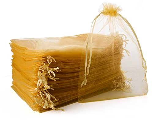 YFZYT 100 Stück Organzasäckchen(Gold), 20 x 30 cm, Lavendelsäckchen, Säckchen zum befüllen mit Satin-Kordelzug, Verpackungstüten Für Hochzeitsgeschenke, Partys und Weihnachten