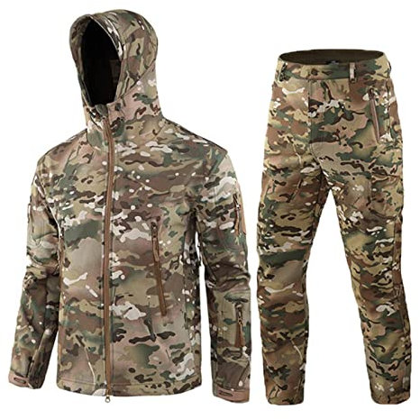 Militära taktiska uniformsset, kamouflagejackor för män fleece termisk utomhus jakt militär airsoft Bdu strid sportkläder kostym. (CP, XL)