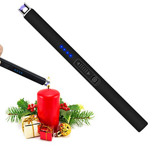 Zanmuk Accendino Elettrico Antivento Accendini - Elettrico Usb Ricaricabile Accendino Lungo Accendi Candele (Nero)