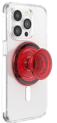 PopSockets Phone Grip for MagSafe with Kickstand, Magnetic Stand, Swappable Top, Secure Hold for iPhone MagSafe Cases, Phone & Tablet Grip - Danger Red Transluscent