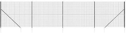 vidaXL Clôture en Treillis Métallique et Ancrage, Panneau de Clôture Décoratif, Barrière de Protection Jardin Patio Extérieur, Anthracite 1,4x10 m