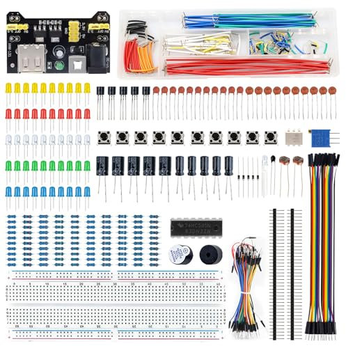 APKLVSR Electronic Starter Kit Breadboard Set Compatible with Arduino, Including Breadboard Wire Bridges Jumper Wire Set, LED Diodes, PCB Board, for Beginners