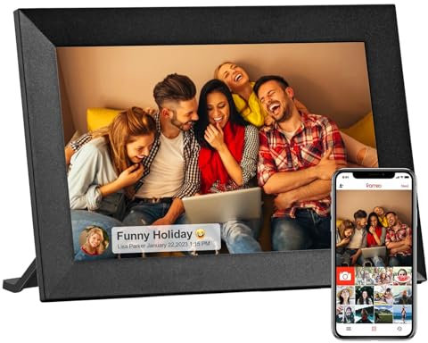 HIYAA Digitaler Bilderrahmen WLAN, 10.1 Zoll Elektronischer Digitaler Bilderrahmen, Eingebauter 32GB Speicher, 1280x800 IPS LCD Touchscreen, Einfache Teilen von Fotos und Videos über Frameo App