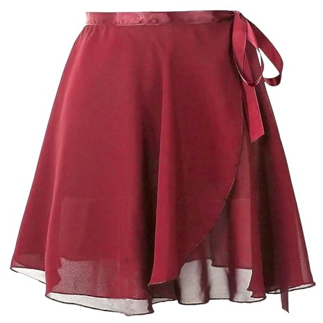 Baisdan Girls Women Ballet Wrap Skirt Chiffon Dance Skirt with Adjustable Waist Tie Skate Gymnastics Ballet Skirts Deep Red
