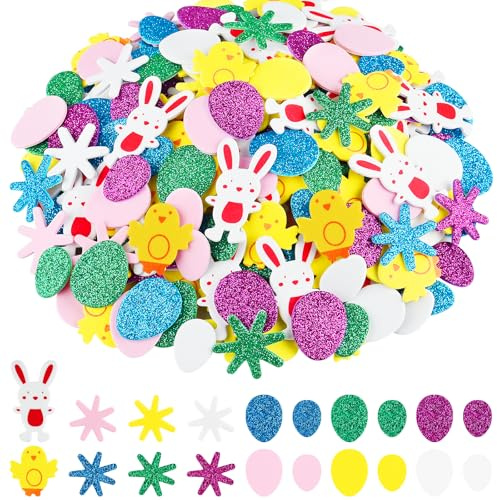 NACHLYNN Adesivi Pasquali in Schiuma Coniglietto Uova Pulcino Fiore Adesivi per Lavoretti Bambini Biglietti di Auguri Decorazione Casa Forniture Pasquali (300)