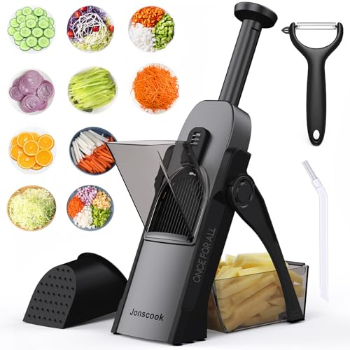 Affettaverdure Jonscook - Aiutante da Cucina Multifunzionale con Tagliapatate, Affettacipolle, Affettafrutta, Cubettatrice, Mandolina - Affettatrice (2a generazione nero)