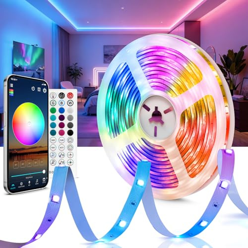 Beaeet Ruban LED 5m 24V RGB, Ruban LED Chambre avec Télécommande & App Bluetooth, LED Gaming, Bande LED Intérieur pour Plafond, Mur et Lit, Bandeau LED, Lumière LED 5050 (1×5m)