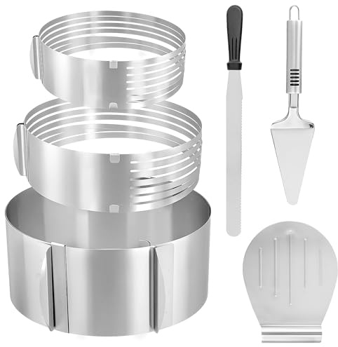 SYUTBOU Juego de 6 Piezas Anillo Ajustable para Tartas 15-30cm Acero Inoxidable con Pala y Cuchillo para Mousse Postres Repostería