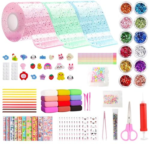 Nano Tape Bubbles Cinta Set, 93 Piezas Kit DIY de Adhesiva con Burbujas, 3 Rollos de Cinta Adhesiva Nano con Arcilla, Purpurina y Pegatinas, para Manualidades y Juguetes con Burbujas