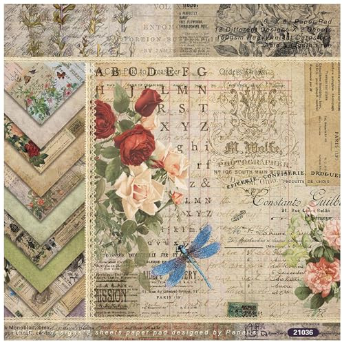 Accesorios para álbumes de recortes Papel, Papel con estampados florales de flores e insectos, de una sola cara, 160 g/m², sin ácido, for hacer tarjetas, color marrón, 48 hojas, 6 x 6