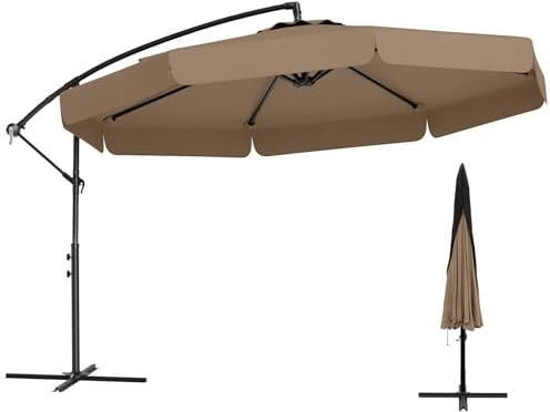 COSTWAY Sombrilla Terraza Exterior Ø290, Parasol para Patio con Funda, Sombrilla Cantilever para Jardin con Ajuste de Inclinación 35°, Manivela, 8 Varillas, Parasol para Jardín Piscina Terraza (Café)
