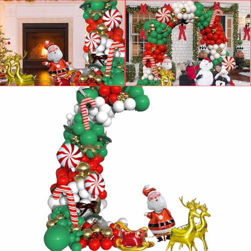 Haofy Christmas Balloon Arch Kit, Rengarland-dekorationer Enkel Installation Metallic Guld Grön Röd Latex-set för Semesterfester och Nyårsbakgrunder