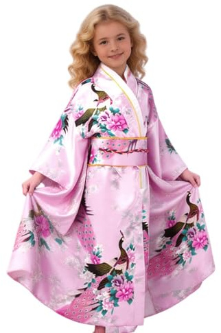 Geisha Kimono Kostym Sidenmaterial Med Blommönster Kulturell Rock | Japansk Barnkimonokostym För 2-10 År Gamla Elever Födelsedagskalas Drama Cosplay Evenemang Fest Sammankomst Tillställning