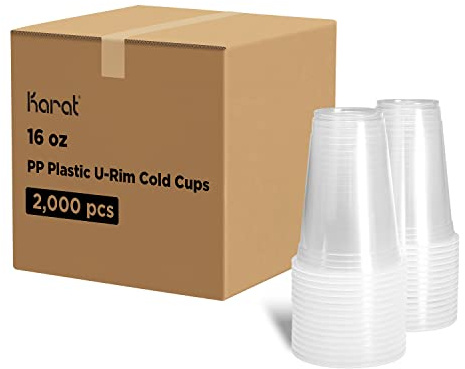Karat [16oz - 2,000 ct] 95mm Translucent PP Plastic U-Rim Disposable Cups, Designed for Sealing Films (C1011)