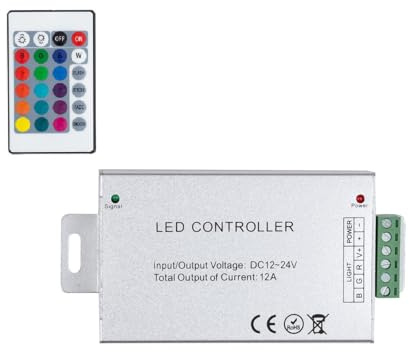 Controller Striscia LED RGB 12/24V, Dimmer con Telecomando IR 24 Pulsanti