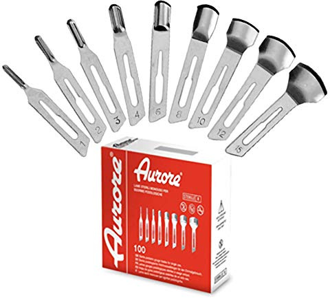 Aurore - Paquete de 100 cuchillas de recambio para bisturí de manicura y pedicura, para esteticistas profesionales N° 10
