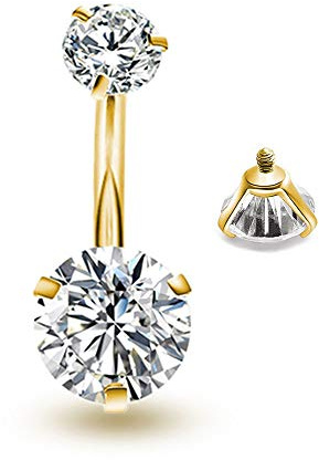 Gnoliew Belly Button Rings Round Cubic Zirconia Navel Barbell Stud Body Piercing (Gold)