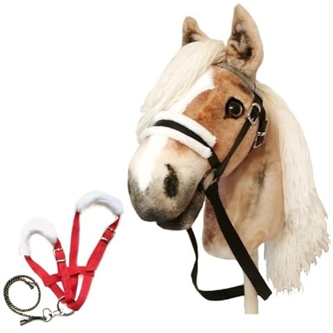 Hobby Horse Set Haflinger A3 with Bridle and Red Halter - Realistic Hobbyhorse for Kids 4-12 Years